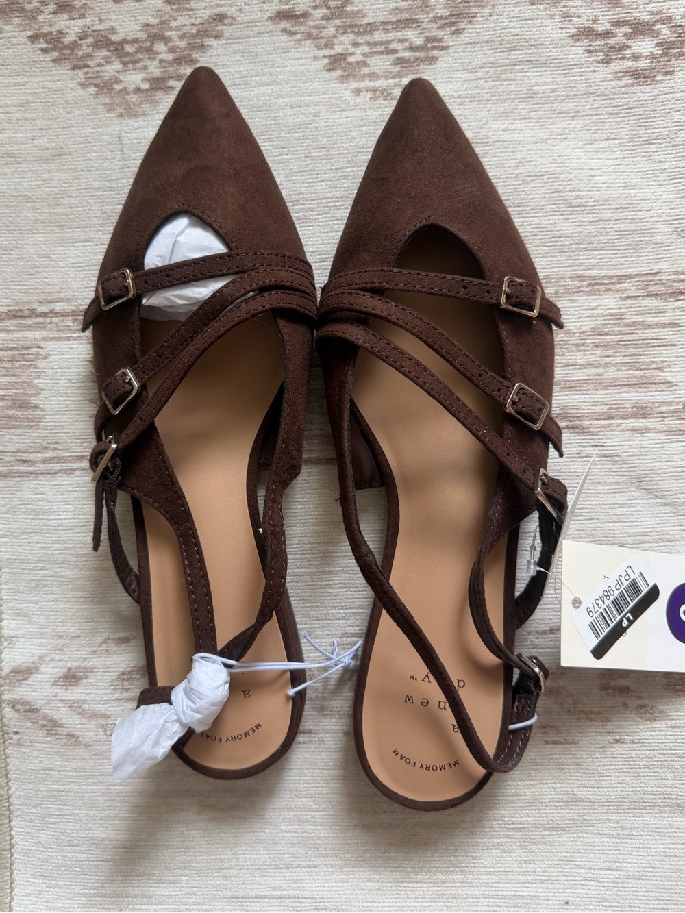 Brown Pointed Toe Strappy Flats - Women